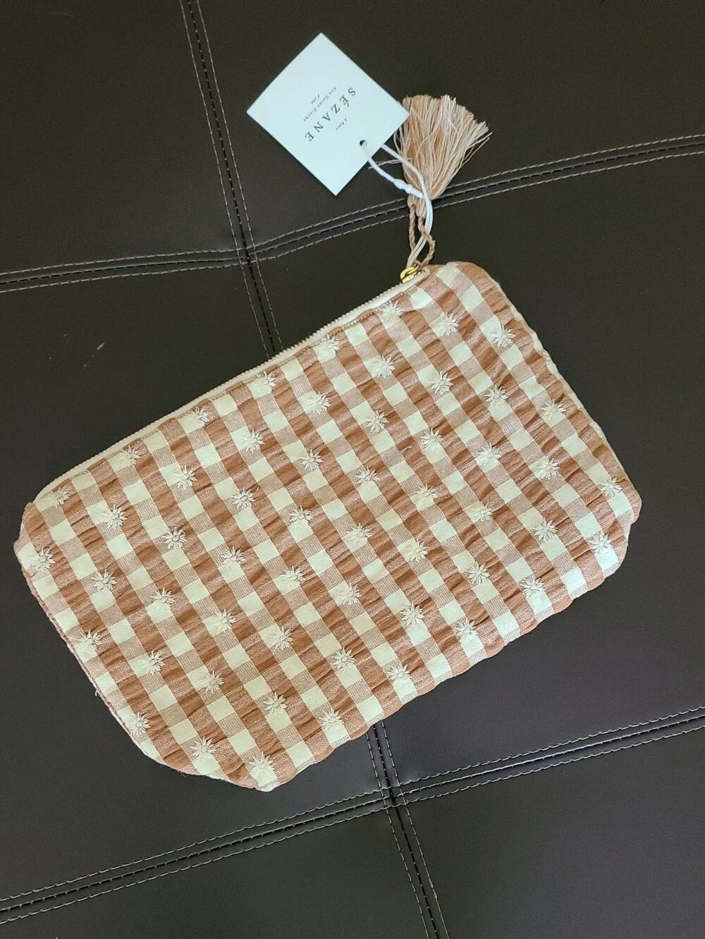 Sezane Gingham Tassel Pouch